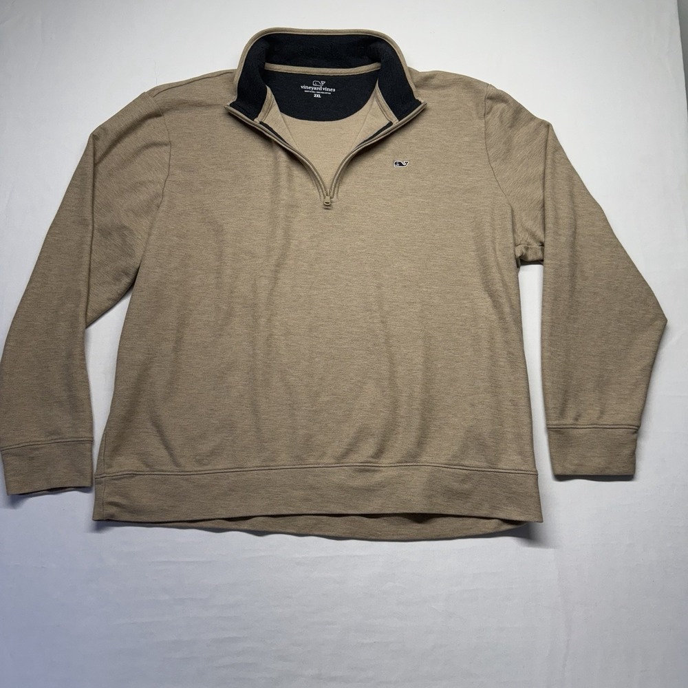 Vineyard Vines Mens 2XL‎ 1/4 Zip Pullover Tan Khaki Pima Cotton Sweater
